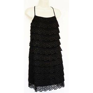 Diane von Furstenberg Womens Star Embroidered Dress Small Black Tiered New $598